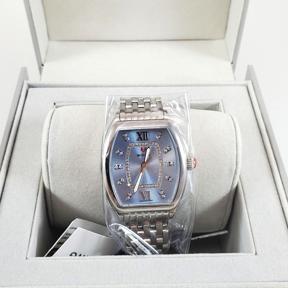 Michele SilverTone Watch With Blue Dial And Crystal Accents